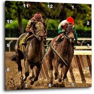 3dRose dpp_98373_2 Two Horses and Jockeys Racing to Finish Line, Mud Flying.-Wall Clock, 13 by 13-Inch