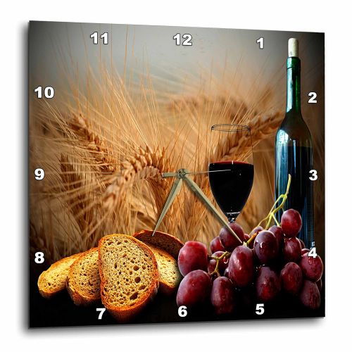  3dRose dpp_14294_3 Wine Bread Grapes Wall Clock, 15 by 15-Inch