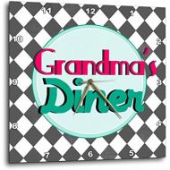 3dRose Grandmas Diner Sign on Black and White Diamonds Retro Hot Pink Aqua Teal 1950S 50S Fifties Kitchen - Wall Clock, 13 by 13-Inch (DPP_151652_2)