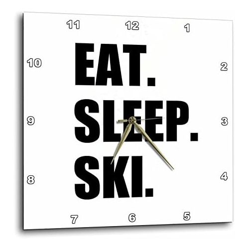  3dRose DPP_180441_3 Eat Sleep Ski Skiing Enthusiast Passionate Skier Sport Black Text Wall Clock, 15 by 15-Inch