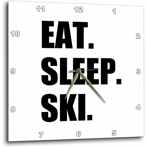  3dRose DPP_180441_3 Eat Sleep Ski Skiing Enthusiast Passionate Skier Sport Black Text Wall Clock, 15 by 15-Inch