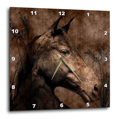  3dRose dpp_127615_3 Horse in The Grass Done in Western Brown Grunge and Charcoal Wall Clock, 15 by 15-Inch