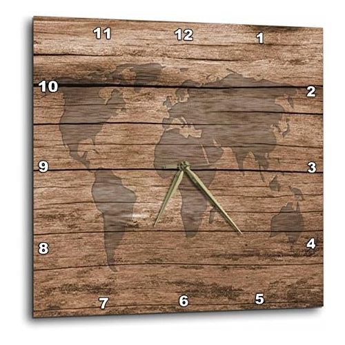  3dRose 3D Rose Print of Map of World On Wood-Wall Clock, 15-inch (DPP_205047_3)