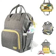3iveWell Diaper Backpack Organizer Unisex Travel Bag Large Capacity Lightweight Insulated Waterproof Stroller Compatible Maternity Nappy for Boys and Girls in Grey Yellow