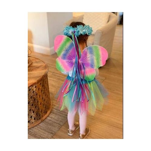  4 PC Girls Fairy Wings Butterfly Costume Set with Wings, Tutu, Wand & Halo (Colorful)