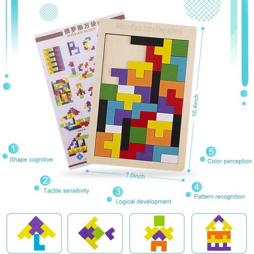  [아마존 핫딜] [아마존핫딜]4 Pack Toddler Puzzles, Ezire Wooden Peg Puzzles for Kids - Numbers Puzzle, Alphabet Puzzle, Sea Creatures Puzzle, Tetris Puzzles Toy Perfect Pegged Puzzle for Baby Learning