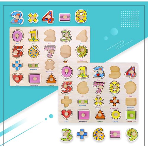  [아마존 핫딜] [아마존핫딜]4 Pack Toddler Puzzles, Ezire Wooden Peg Puzzles for Kids - Numbers Puzzle, Alphabet Puzzle, Sea Creatures Puzzle, Tetris Puzzles Toy Perfect Pegged Puzzle for Baby Learning