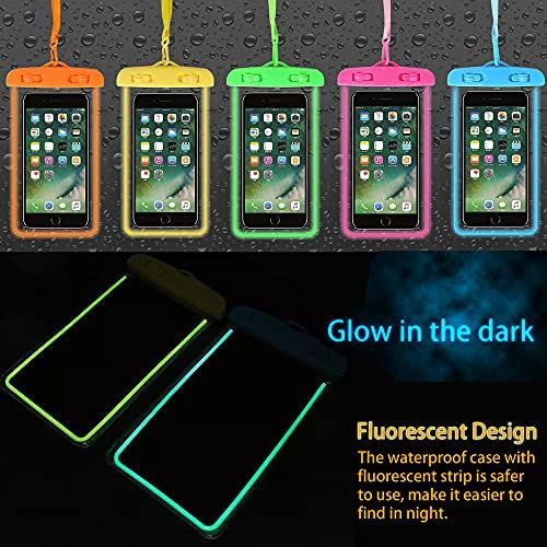  [아마존베스트]4 LEAF Waterproof Phone Pouch Glow in The Dark Universal Phone Case Dry Bags Luminous Large Frame Compatible with iPhone 12 Pro Max Mini 11 XR 8 Plus Samsung Galaxy Google Pixel LG HTC Ne