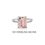 4.00 CTTW Morganite Emerald Cut Ring In Sterling Silver