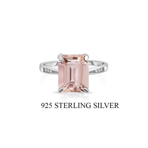  4.00 CTTW Morganite Emerald Cut Ring In Sterling Silver