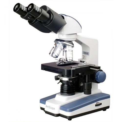  40X-1000X LED Binocular Compound Microscope with Double Layer Mechanical Stage andBook by AmScope