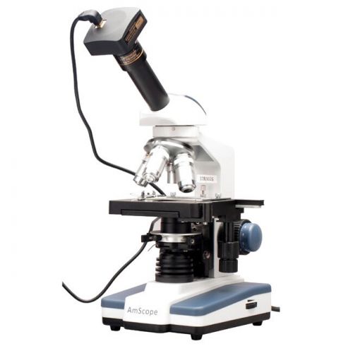  40X-2000X LED Monocular Compound Microscope with Mechanical Stage and Digital Camera by AmScope