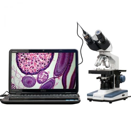  40x-2500x LED Digital Binocular Compound Microscope with 3D Stage and USB Camera by AmScope