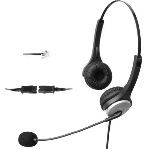  4Call K502QCM Dual Call Center Telephone RJ Headset with NC Mic + QD + Volume mute Controls for Plantronics M10 M22 Vista Adapter and AT&T CallMaster V VI & Cisco Unified Office IP