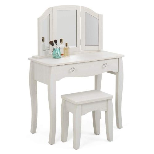  4D Concepts Vanity with Stool in Stone White Oak