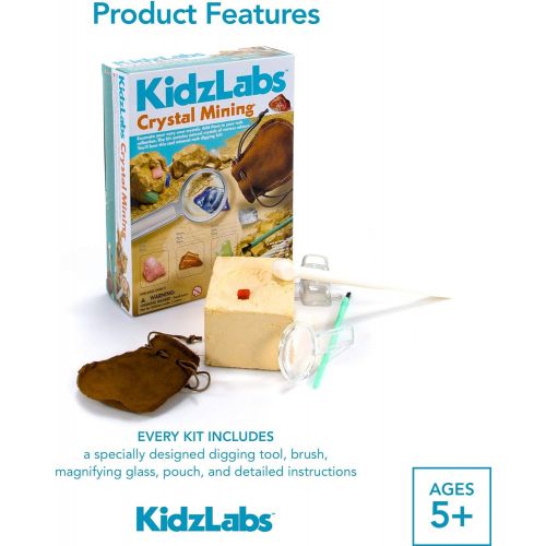  4M Kidzlabs Crystal Mining Kit - DIY Geology Science Dig Excavate Gemstones Minerals - STEM Toys Gift for Kids & Teens, Boys & Girls, Model:3564