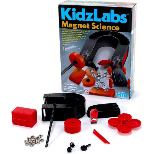  4M Magnet Science Kit - 10 Magnetic Experiments & Games (over 25 pieces to Build & STEM Learn From) - Power the Racer with a Magnet, Levitate a Magnet, Magnetic Yacht & Fishing, Bo