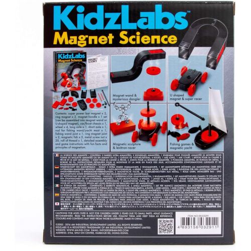  4M Magnet Science Kit - 10 Magnetic Experiments & Games (over 25 pieces to Build & STEM Learn From) - Power the Racer with a Magnet, Levitate a Magnet, Magnetic Yacht & Fishing, Bo