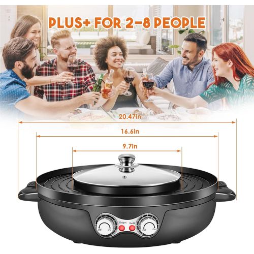  [아마존베스트]4YANG 2200W 2 in 1 Electric Smokeless Grill and Hot Pot 110V Split Easy Cleaning Dual Temperature Control（US STOCK)