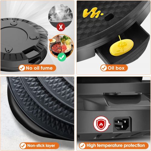  [아마존베스트]4YANG 2200W 2 in 1 Electric Smokeless Grill and Hot Pot 110V Split Easy Cleaning Dual Temperature Control（US STOCK)