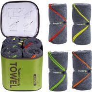 4Monster 4 Pack Microfiber Camping Towel Quick Dry,Super Absorbent Travel Towel Portable Swimming Towel with Waterproof Towel Bag, Lightweight Boat Towel for RV Sport Gym Beach Pool Family Trip