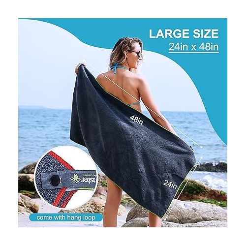 포맘스 4Monster 4 Pack Microfiber Camping Towel Quick Dry,Super Absorbent Travel Towel Portable Swimming Towel with Waterproof Towel Bag, Lightweight Boat Towel for RV Sport Gym Beach Pool Family Trip