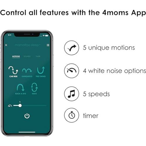 포맘스 4moms MamaRoo Sleep Bassinet, Supports Baby's Sleep with Adjustable Features - 5 Motions, 5 Speeds, 4 Soothing Sounds and 2 Heights