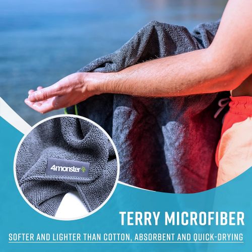 포맘스 4Monster 4 Pack Microfiber Bath Towel Camping Towel Swimming Towel Sports Towel with Accessory Bag, Quick Dry & Super Absorbent for Travel Gym Boat RV, Suitable for Adults Kids Fam
