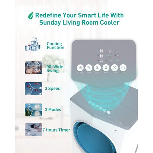  5 SUNDAY LIVING Evaporative Air Cooler, Portable Evaporative Cooler, Instant Cool & Humidify, 2-in-1 Bladeless Fan with Remote Control, 4 Modes, 2 Ice Box, Low Noise Swamp Cooler with Timer, SUNDA