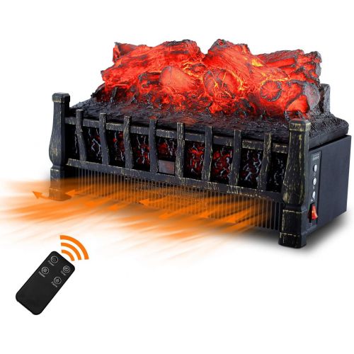  5 Sunday Living Sunday Living Electric Log Set Heater, Insert Fireplace Heater with Realistic Flame and Ember Bed, 21 Inch, Adjustable Brightness, 8 Hour Timer, Remote Control, Antique Black Frame