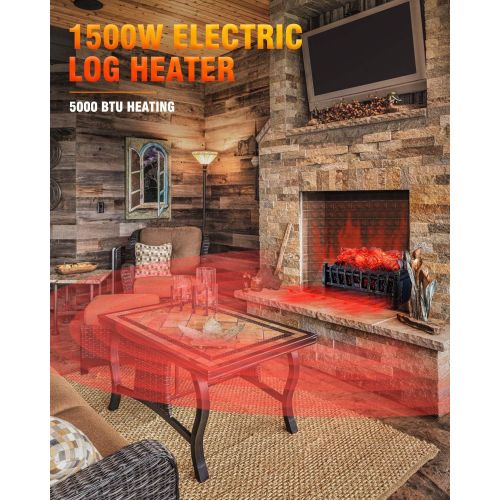  5 Sunday Living Sunday Living Electric Log Set Heater, Insert Fireplace Heater with Realistic Flame and Ember Bed, 21 Inch, Adjustable Brightness, 8 Hour Timer, Remote Control, Antique Black Frame