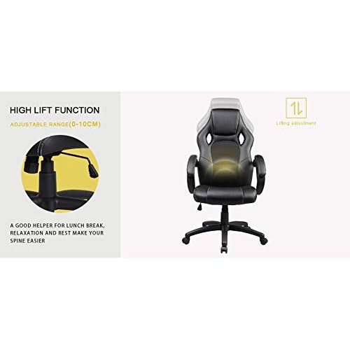  500LB Racing Style Leather Gaming Chair | Heavy-Duty Ergonomic Swivel Computer, Office or Gaming Chair, Black (Back and Neck Support)