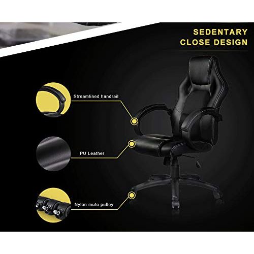  500LB Racing Style Leather Gaming Chair | Heavy-Duty Ergonomic Swivel Computer, Office or Gaming Chair, Black (Back and Neck Support)