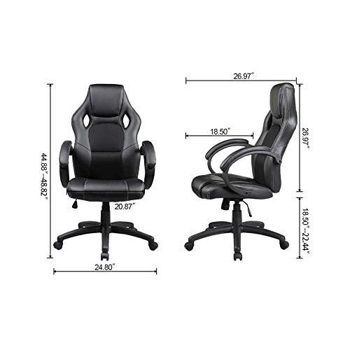  500LB Racing Style Leather Gaming Chair | Heavy-Duty Ergonomic Swivel Computer, Office or Gaming Chair, Black (Back and Neck Support)