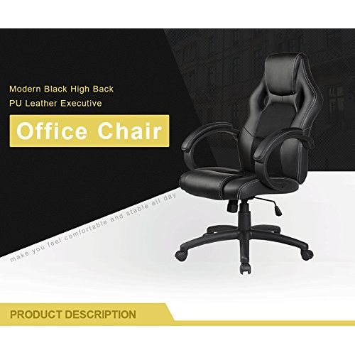  500LB Racing Style Leather Gaming Chair | Heavy-Duty Ergonomic Swivel Computer, Office or Gaming Chair, Black (Back and Neck Support)