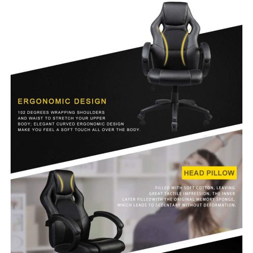  500LB Racing Style Leather Gaming Chair | Heavy-Duty Ergonomic Swivel Computer, Office or Gaming Chair, Black (Back and Neck Support)