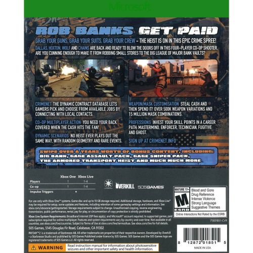  Payday 2: Crimewave, 505 Games, Xbox One, 812872018515