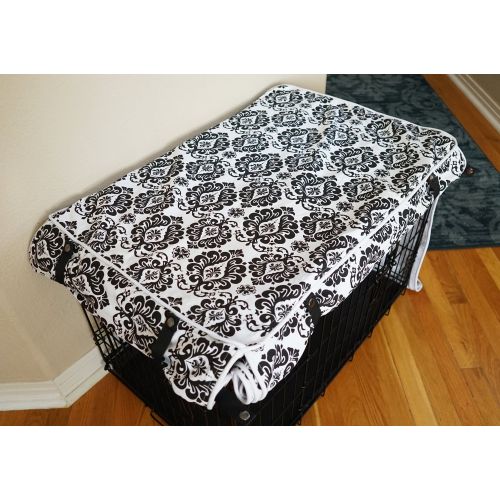  528zone Black & White Damask Design Dog Pet Wire Kennel Crate Cage Cover (Small, Medium, Large, XL, XXL)
