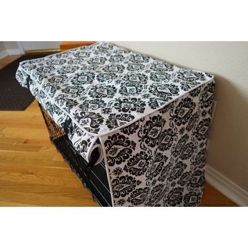  528zone Black & White Damask Design Dog Pet Wire Kennel Crate Cage Cover (Small, Medium, Large, XL, XXL)