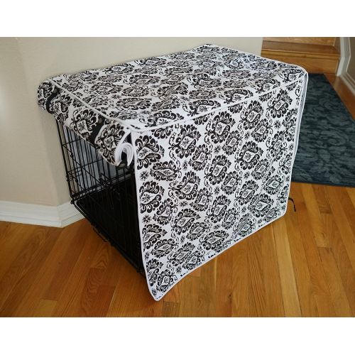  528zone Black & White Damask Design Dog Pet Wire Kennel Crate Cage Cover (Small, Medium, Large, XL, XXL)