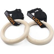 5BILLION FITNESS Wooden Gymnastic Rings,5BILLION Olympic Rings with Adjustable Straps 2x15ft,Wood Gym Rings for Home Gym Full Body Workout,Quick Install Cam Buckle,1500lbs Supported