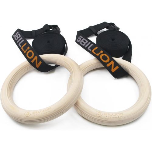  5BILLION FITNESS Wooden Gymnastic Rings,5BILLION Olympic Rings with Adjustable Straps 2x15ft,Wood Gym Rings for Home Gym Full Body Workout,Quick Install Cam Buckle,1500lbs Supported