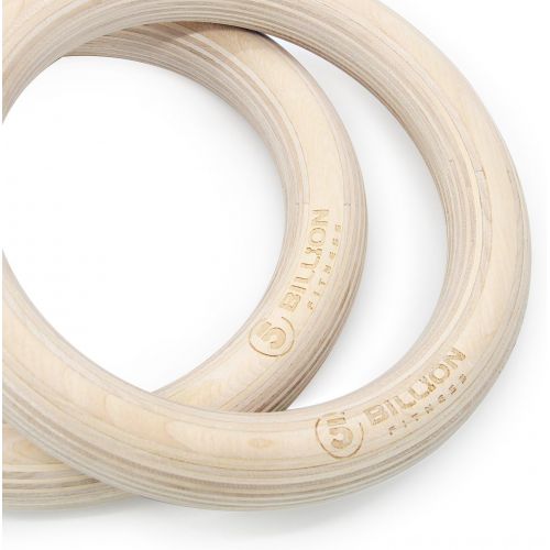  5BILLION FITNESS Wooden Gymnastic Rings,5BILLION Olympic Rings with Adjustable Straps 2x15ft,Wood Gym Rings for Home Gym Full Body Workout,Quick Install Cam Buckle,1500lbs Supported