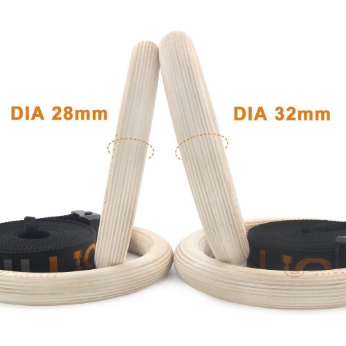  5BILLION FITNESS Wooden Gymnastic Rings,5BILLION Olympic Rings with Adjustable Straps 2x15ft,Wood Gym Rings for Home Gym Full Body Workout,Quick Install Cam Buckle,1500lbs Supported