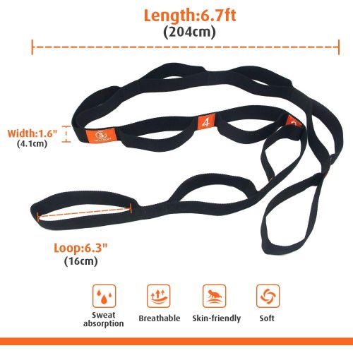  [아마존베스트]5BILLION FITNESS 5Billion Yoga Strap  4 cm Wide  Stretch Strap with Multiple Grip Loops Door Flexibility  Ideal for Hot Yoga, Physical Therapy, Greater Flexibility & Fitness Training