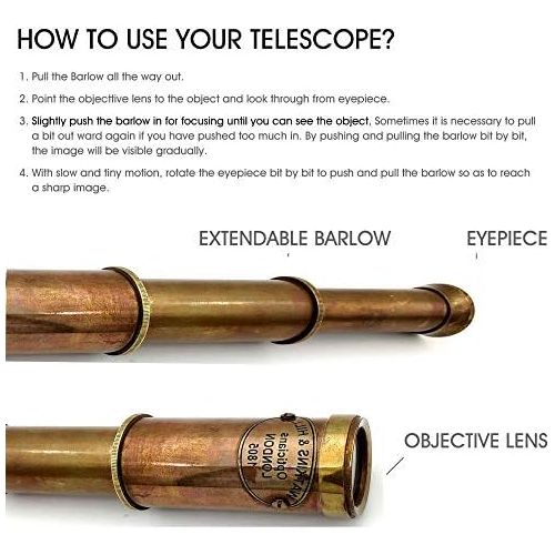  [아마존베스트]5MOONSUN5 Nautical Brass Spyglass Telescope with Wooden Box, Brass Pirate Brass Telescope, Spyglass Collapsible Monocular Decorative Telescope with Glass Optics for Kids (Antique Finish)