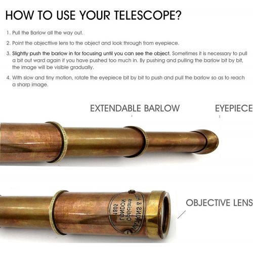  [아마존베스트]5MOONSUN5 Nautical Brass Spyglass Telescope with Wooden Box, Brass Pirate Brass Telescope, Spyglass Collapsible Monocular Decorative Telescope with Glass Optics for Kids (Antique Finish)