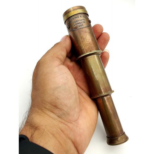  [아마존베스트]5MOONSUN5 Nautical Brass Spyglass Telescope with Wooden Box, Brass Pirate Brass Telescope, Spyglass Collapsible Monocular Decorative Telescope with Glass Optics for Kids (Antique Finish)