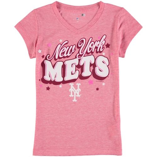  5th & Ocean by New Era Girls Youth New York Mets 5th & Ocean by New Era Pink Stars Tri-Blend V-Neck T-Shirt