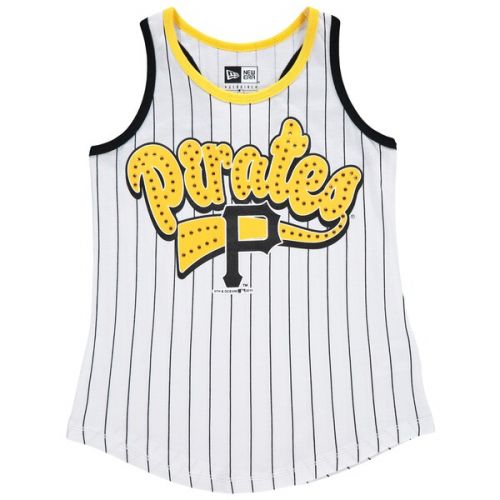  Girls Youth Pittsburgh Pirates 5th & Ocean by New Era White/Black Pinstripe Racerback Jersey Tank Top